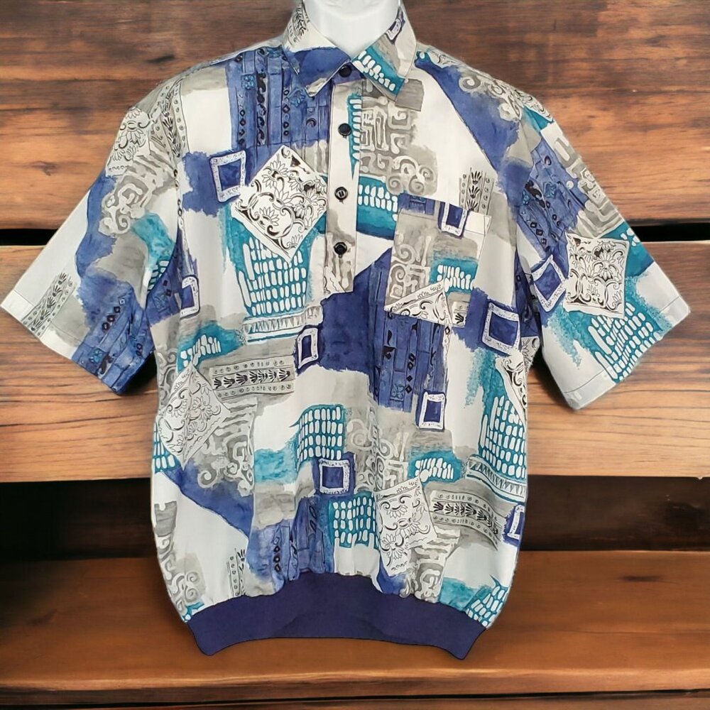 1980's Cruise Theme Night Dad Pullover Shirt Size XL Ribbed Hem Pocket Polyester